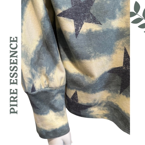 Pure Essence Tie-Dye Star Print Long Sleeve Top Grey Blue Yellow Size XL - Picture 4 of 5